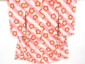 アンティーク　斜め縞に梅模様長襦袢